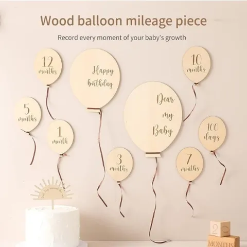 Wooden Balloon Milestone Cards Newborn Monthly Growth Record Baby Birthday Photography Props Wood Ornament