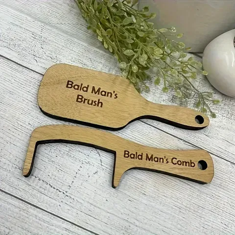 Funny Wooden Bald Man Comb And Brush Novelty Gag Gift Creative Laser Engraved Hair Comb Humor Prank Gift For Men
