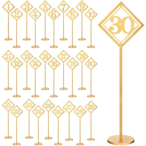 Wooden Table Number Cards Gold Hollow Number Signs With Round Base Boxwood For Wedding Party Banquet Table Decor