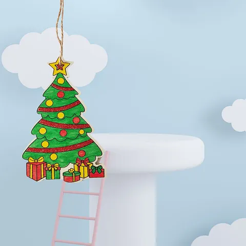 Kids Christmas DIY Wooden Painting Board Craft Kit Cartoon Animal Tree Snowman Hanging Ornament Educational Toy Gift