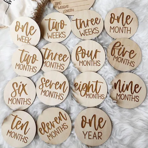 Cartes d'Étape pour Bébé en Bois Gravées au Laser Accessoires de Photographie pour Nouveau-Nés Disque en Bois Enregistrement de Croissance
