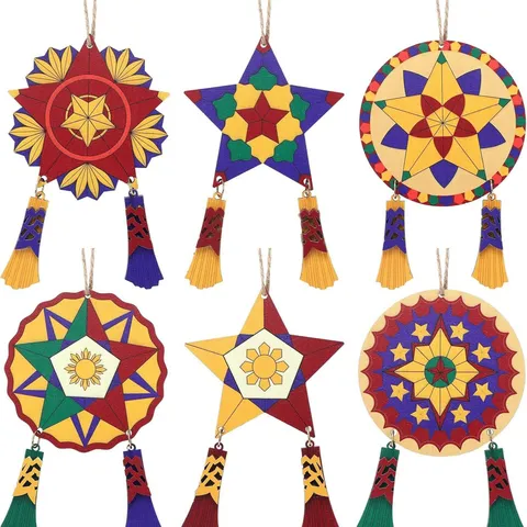 Wooden Christmas Tree Hanging Ornaments Traditional Hollow Star Pendant Festive Holiday Home Party Decoration
