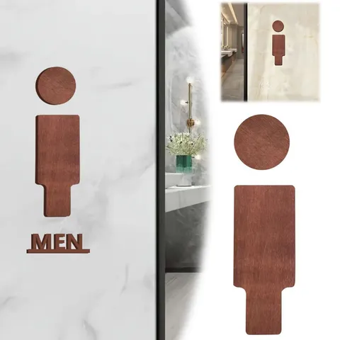 Wooden Restroom Sign Set Toilet Wall Decor Men And Women Bathroom Door Plaque Home Hotel Office Decor