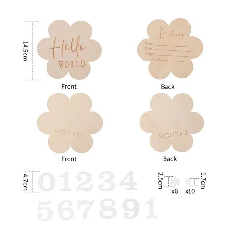 Carte Milestone per Neonati in Legno Forma di Fiore Tracciatore di Crescita Mensile Accessori per Fotografia di Neonato Disco di Legno Regalo