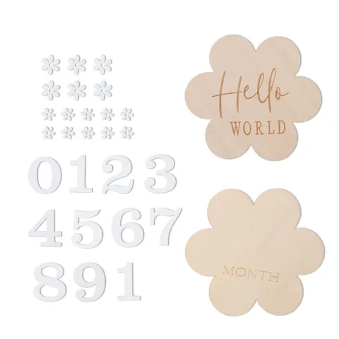 Carte Milestone per Neonati in Legno Forma di Fiore Tracciatore di Crescita Mensile Accessori per Fotografia di Neonato Disco di Legno Regalo