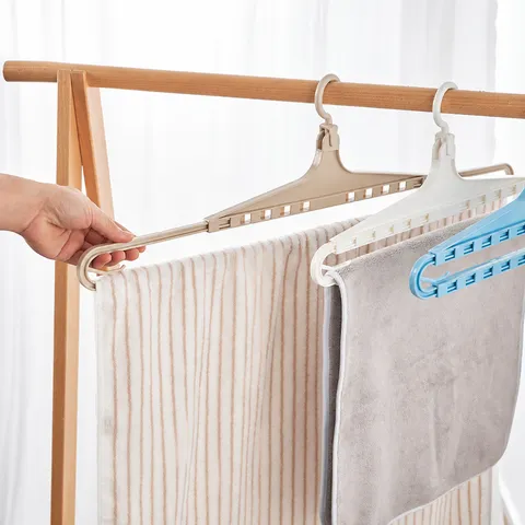 Retractable Plastic Clothes Hanger Adjustable Anti Slip Windproof Drying Rack For Quilt Bed Sheet Towel Home Storage