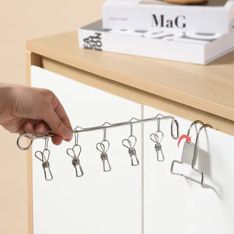 Portable Stainless Steel Travel Clothes Drying Rack Multi Clip Hanger Organizer For Underwear Socks Home Laundry