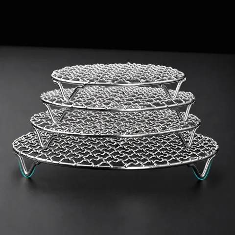 Stainless Steel Round Barbecue Grid Grating Multifunctional Wire Net Cooking Cooling Steaming Grate Rack For Electric Ceramic Stove Charcoal Grill Stove Camping Kitchen Accessories