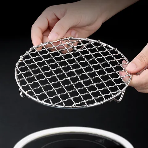 Stainless Steel Round Barbecue Grid Grating Multifunctional Wire Net Cooking Cooling Steaming Grate Rack For Electric Ceramic Stove Charcoal Grill Stove Camping Kitchen Accessories