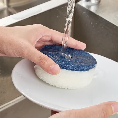 Suction Cup Dishwashing Sponge Household Kitchen Cleaning Scouring Pad Round Double Sided Scrub Sponge Magic Eraser For Bowl Pot