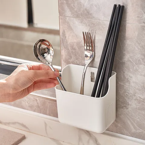 Boîte de Rangement pour Baguettes Mural Égouttoir Vaisselle en Plastique Organisateur de Couverts de Cuisine Support Domestique
