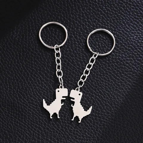 Minimalist Stainless Steel Dinosaur Pendant Keychains Simple Fashion Animal Key Ring Jewelry Gifts For Best Friends Men Women