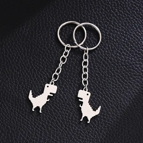 Minimalist Stainless Steel Dinosaur Pendant Keychains Simple Fashion Animal Key Ring Jewelry Gifts For Best Friends Men Women
