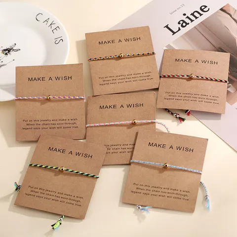 Minimalist Stainless Steel Bead Braided Cotton Rope Bracelet For Women Adjustable Wish Card Rope Bracelet Fashion Jewelry