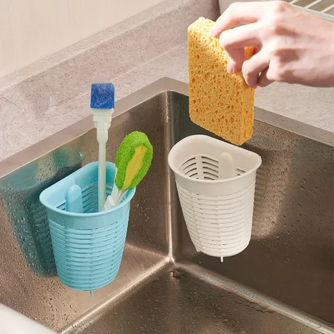 Japanese Style Sink Suction Cup Hanging Basket Plastic Mini Draining Basket Sponge Storage Holder Kitchen Organizer