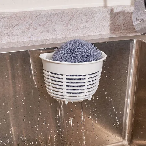 Japanese Style Sink Suction Cup Hanging Basket Plastic Mini Draining Basket Sponge Storage Holder Kitchen Organizer