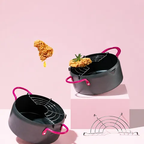 Mini Deep Fryer Tempura Fryer Pot Stainless Steel Filter Iron Non Stick Cookware For Gas Induction Cooker Household Kitchen