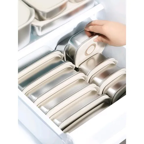 304 Stainless Steel Food Storage Container With Lid Airtight Refrigerator Freezer Box Date Dial Fresh Keeping Organizer