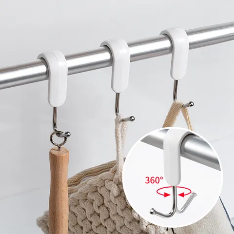 Japanese Style Stainless Steel S Shaped Hooks Rotating Anti Slip Buckle Utility Hangers For Kitchen Bathroom Storage