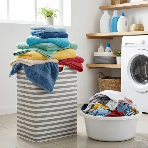 Panier à Linge Pliable en Coton et Lin Avec Poignée en Bois Bac de Rangement Grande Capacité pour Vêtements Sales Maison