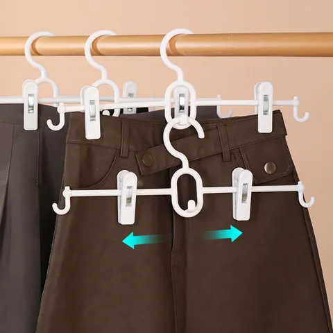 Anti-Slip Plastic Broekhangers Met Verstelbare Clips Ruimtebesparende Meerlaagse Rokhangers Kledingkast Organizer Witte Droogrek