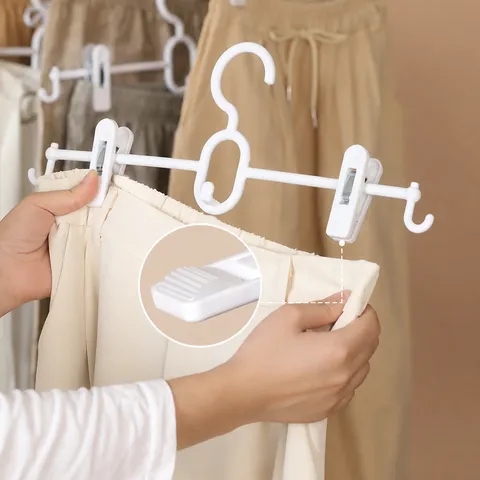 Anti-Slip Plastic Broekhangers Met Verstelbare Clips Ruimtebesparende Meerlaagse Rokhangers Kledingkast Organizer Witte Droogrek