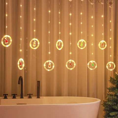 Weihnachten LED Vorhang Lichterkette Cartoon Weihnachtsmann Schneemann Puppen Hängende Pendelleuchten Urlaub Fenster Deko