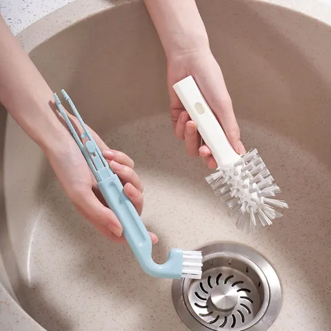 Japanese Style Plastic Multi-Purpose Kitchen Sink Cleaning Brush Double-Head Cleaning Tool For Bathroom Washbasin