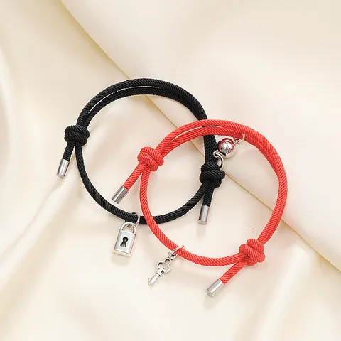 Alloy Lock Key Pendant Magnetic Couples Bracelet Braided Rope Matching Charm Hand Jewelry Friendship Gift For Lovers