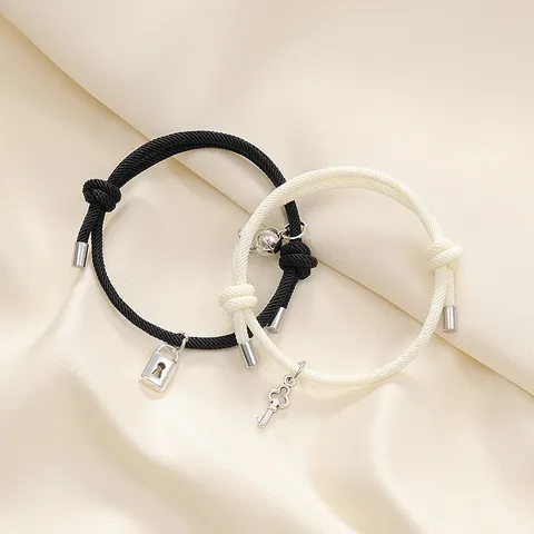 Alloy Lock Key Pendant Magnetic Couples Bracelet Braided Rope Matching Charm Hand Jewelry Friendship Gift For Lovers