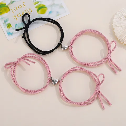 Magnetic Heart Couple Bracelet Pair Handmade Elastic Rope Matching Braided Hand Rope Jewelry For Lover Best Friend Gift