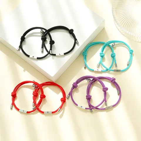 Romantic Alloy Sun Moon Magnetic Attraction Couples Matching Bracelets Hand Woven Cord Milan Rope Friend Bracelet Set For Lover Valentine Gift