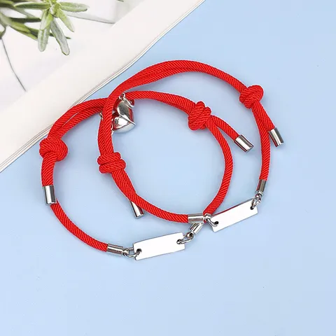 Titanium Steel Magnetic Heart Matching Rope Bracelet For Couples Handmade Alloy Geometric Bar Braided Wristband Romantic Valentine Jewelry Gift