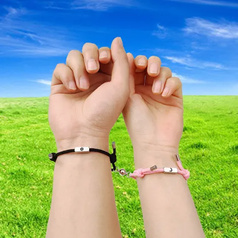 Adjustable Magnetic Couple Bracelets Sun Moon Matching Titanium Steel Braided Rope Jewelry For Lovers Gift Fashion Commuter