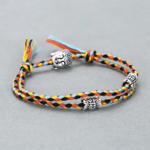 Handmade Woven Cotton Rope Buddha Head Bracelet Retro Ethnic Style Adjustable Hand Cord For Men Women Jewelry