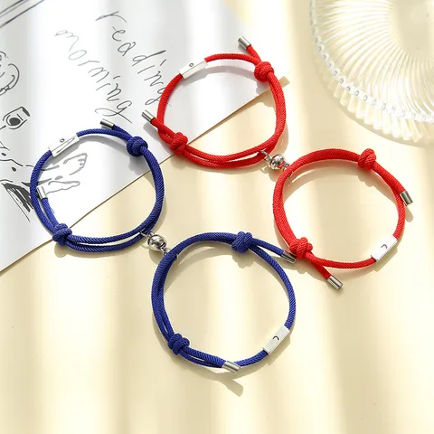 Romantic Alloy Sun Moon Magnetic Attraction Couples Matching Bracelets Hand Woven Cord Milan Rope Friend Bracelet Set For Lover Valentine Gift