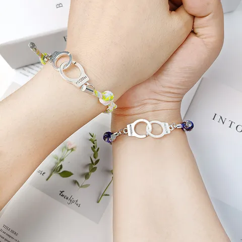 Magnetic Attraction Handcuff Matching Bracelets For Couples Alloy Stainless Steel Nylon Woven Rope Charm Bracelets Set Valentine Gift Jewelry