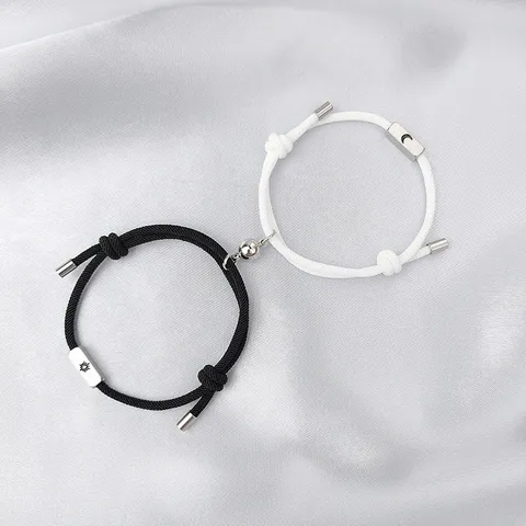 Adjustable Magnetic Couple Bracelets Sun Moon Matching Titanium Steel Braided Rope Jewelry For Lovers Gift Fashion Commuter