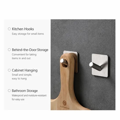 Stainless Steel Wall Hooks Brushed Finish Waterproof Heavy Duty Utility Hooks For Bathroom Kitchen Door Coat Hat Towel Rack