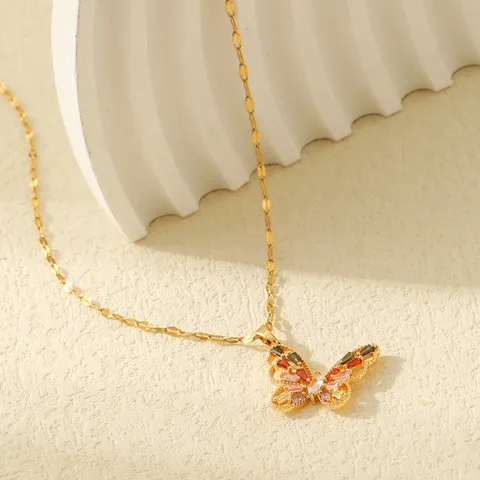 Επίχρυσο Ανοξείδωτο Ατσάλι 18K Κολιέ με Μενταγιόν Πεταλούδα Λιβελούλα Ζιρκόνια Κομψά Κοσμήματα Ζώων για Γυναικείο Πάρτι Δώρο