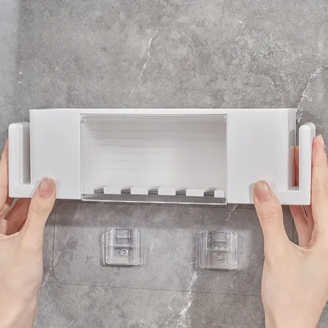 Portaspazzolino in Plastica Giapponese Minimalista Montaggio a Parete Senza Foro Supporto di Stoccaggio Bagno Organizzatore Rasoio Dentifricio Con Ganci Tazza Per Famiglia
