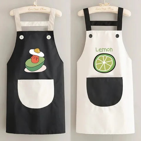 Tablier de Cuisine en PVC Imperméable et Résistant à l'Huile Joli Motif de Fruits de Dessin Animé Sans Manches Vêtement de Travail de Cuisine à Domicile avec Grande Poche Avant pour Femmes