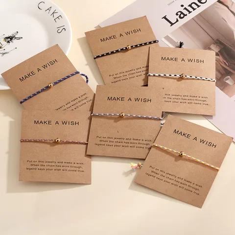 Minimalist Stainless Steel Bead Braided Cotton Rope Bracelet For Women Adjustable Wish Card Rope Bracelet Fashion Jewelry