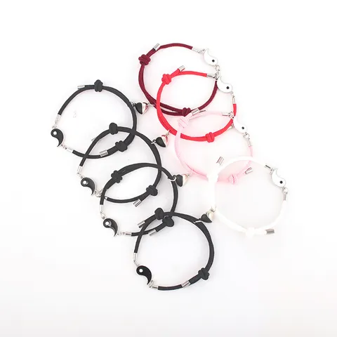 Alloy Nylon Tai Chi Yin Yang Magnetic Heart Matching Rope Bracelets For Couples Individualistic Fashion Hand Jewelry