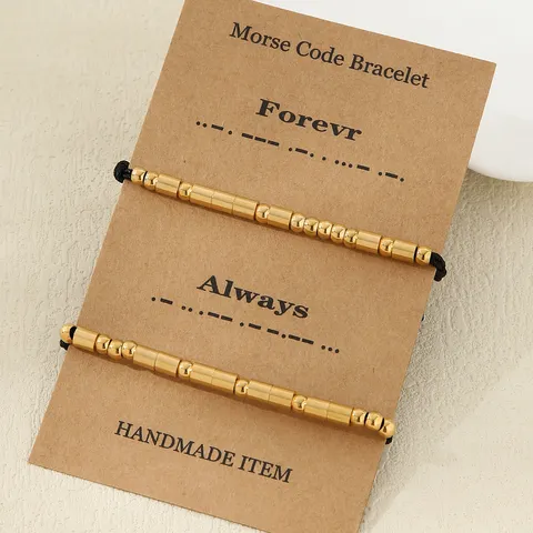 Stainless Steel Morse Code Couples Bracelet Handmade Braided Rope Gold Silver Metal Beads Matching Hand Rope Jewelry For Lover Gift