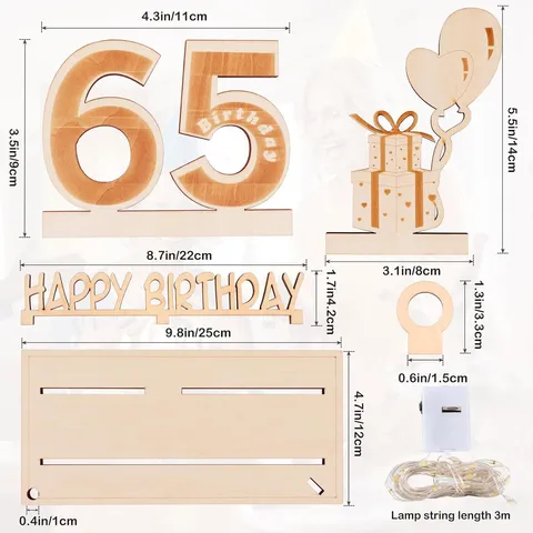Panneau Numéro d'Anniversaire en Bois Décoration de Table avec Guirlande Lumineuse LED Bois de Peuplier Décoration de Fête