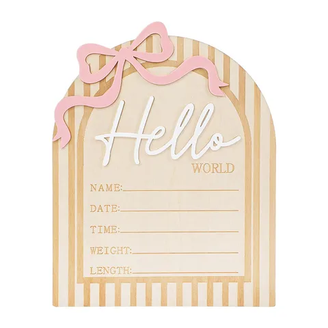 Wooden Newborn Milestone Card Hello World Baby Growth Announcement Sign Photography Props Baby Shower Gift