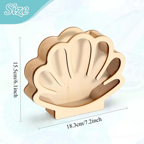 Caja de Almacenamiento de Madera en Forma de Concha Estilo Playa Caja de Exhibición Decorativa para Escritorio Colección de Pequeñas Conchas Decoración del Hogar