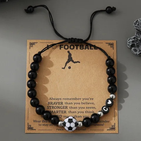Handmade Woven Beaded Football Alphabet Bracelet Glass Strand Resin Letter Charm Bead Adjust Braid Rope Wristband Men Gift