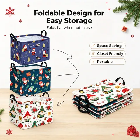 Panier de Rangement Noël Halloween Imperméable Coton Lin Pliable Organisateur Boîte Panier pour Jouets Vêtements Maison Divers